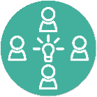 Peer group collaboration and innovation icon